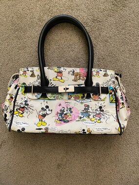 Disney Cream Comic-Print Satchel with Black Handles